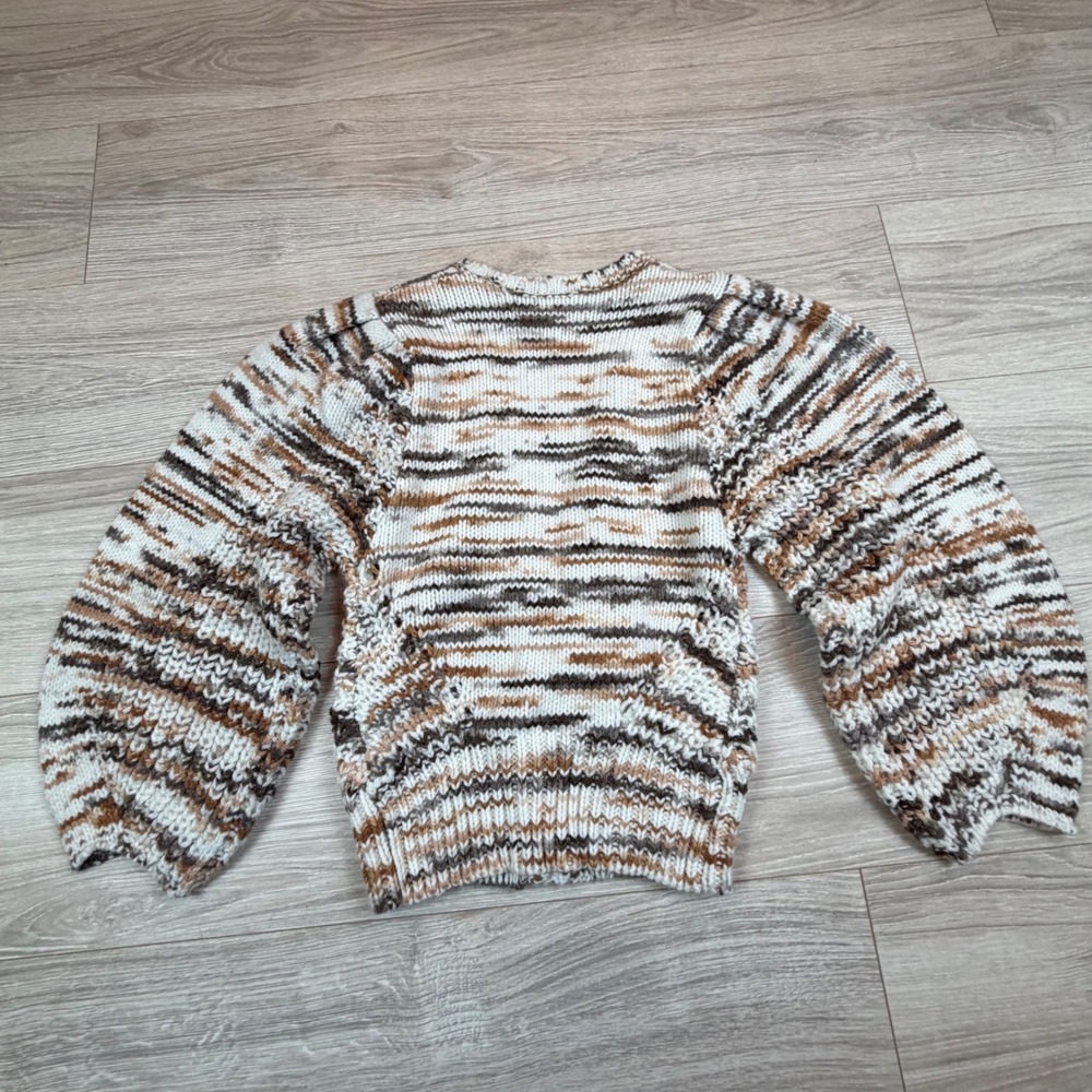 For Love & Lemons Geri Cardigan Brown Space Dye Chunky Knit Balloon Sleeve Sz XS - Picture 7 of 7